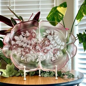 Mikasa Vintage Rosella Pink Rose Frosted Glass Serving Tray EUC